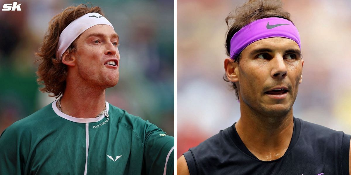 Andrey Rublev (L) and Rafael Nadal (R)