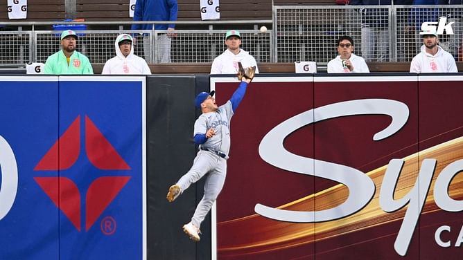 WATCH: Blue Jays' Daulton Varsho makes incredible running catch to get Shohei Ohtani out