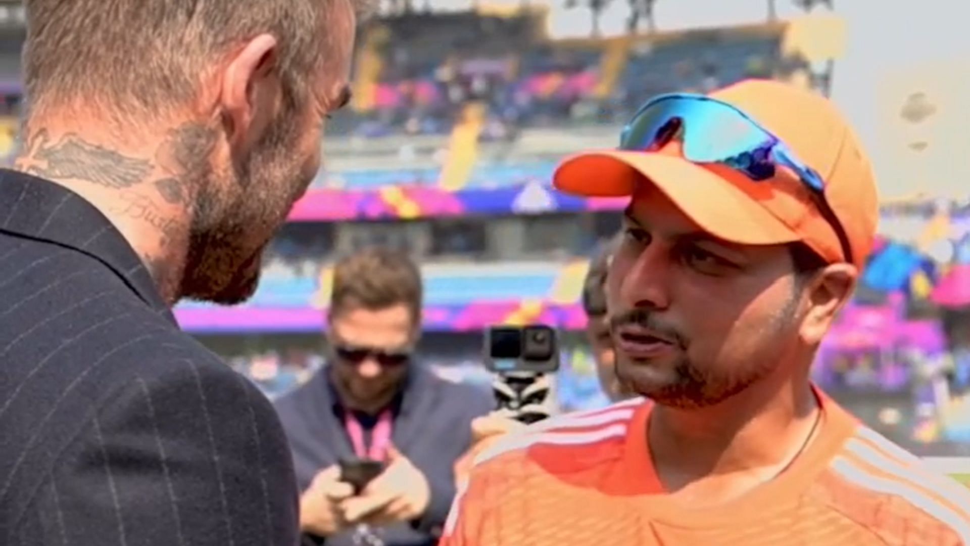 Kuldeep Yadav in conversation with David Beckham during 2023 World Cup