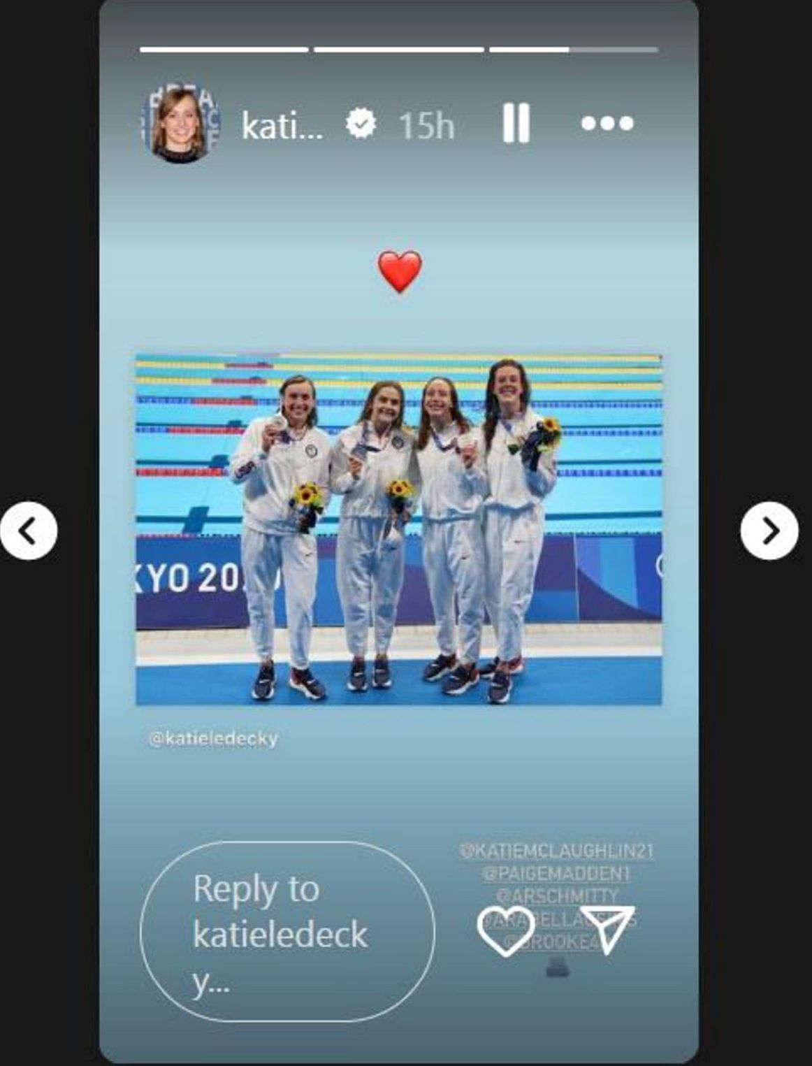Katie Ledecky shares on her Instagram story