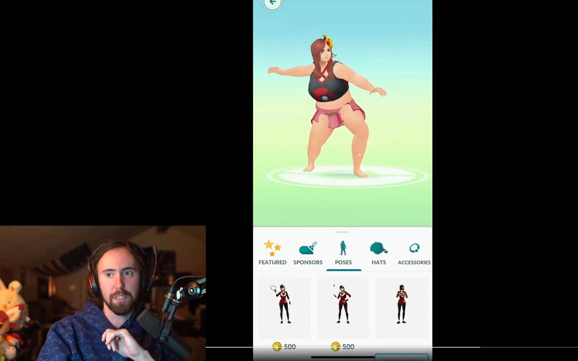 Asmongold comments on Pokemon GO player avatar update (Image via Zackrawrr/Twitch)