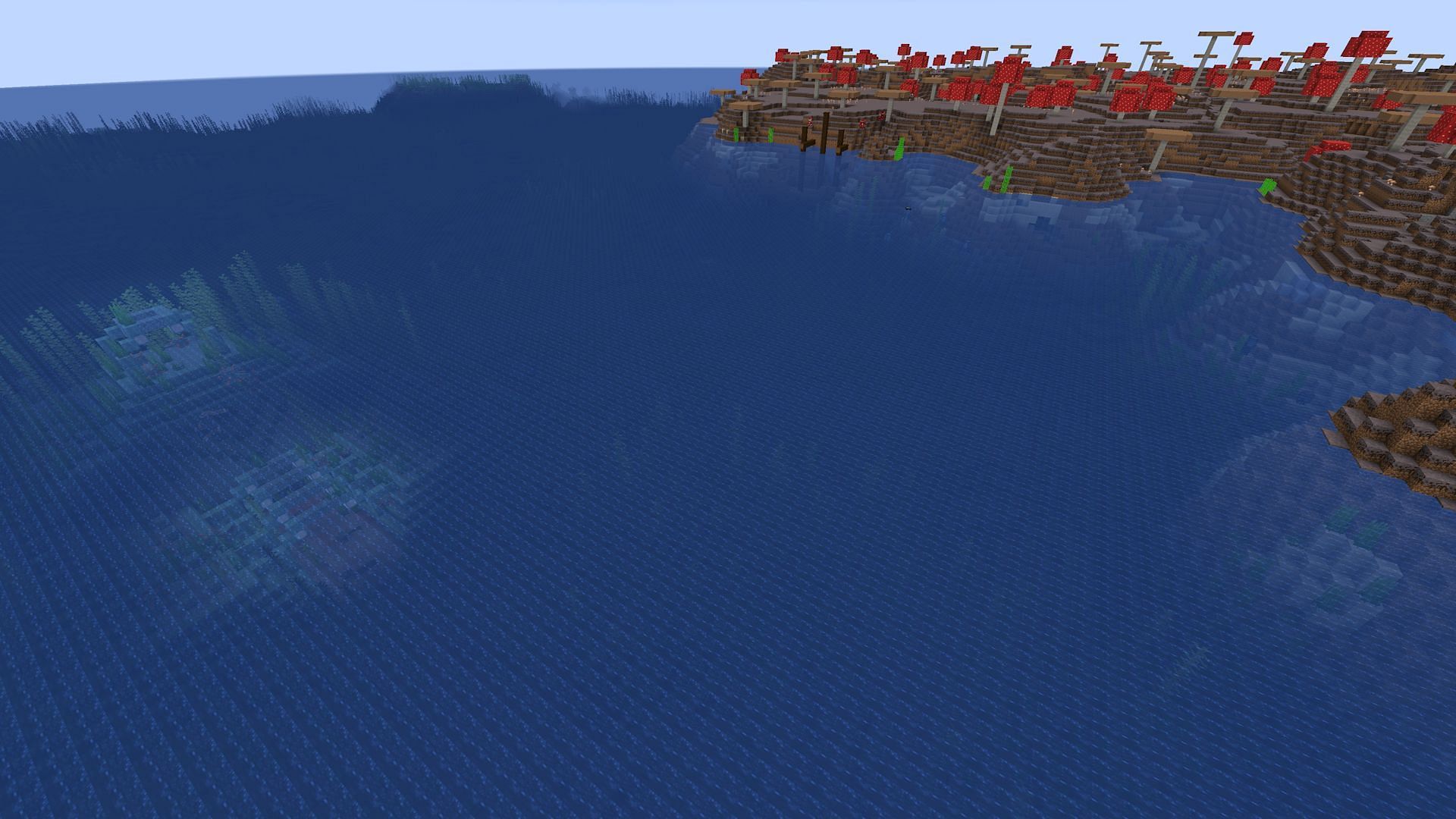 This mushroom island has both a shipwreck and an ocean monument next to it (Image via Mojang)