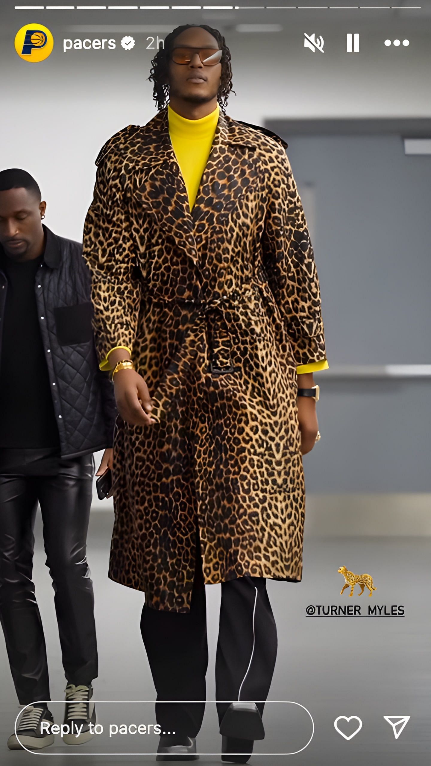 Myles Turner showed up for Game 3 in a $7500 leopard overcoat