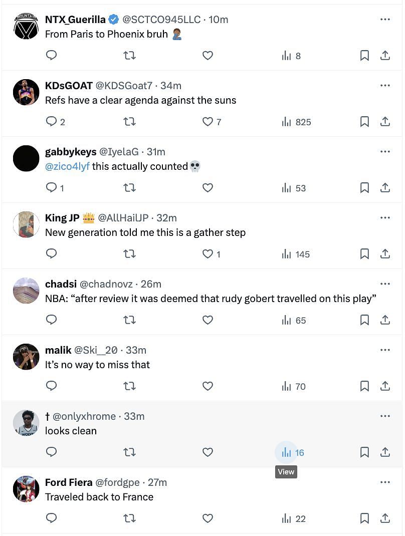NBA fans shared their two cents on the controversial no-travel call on Rudy Gobert