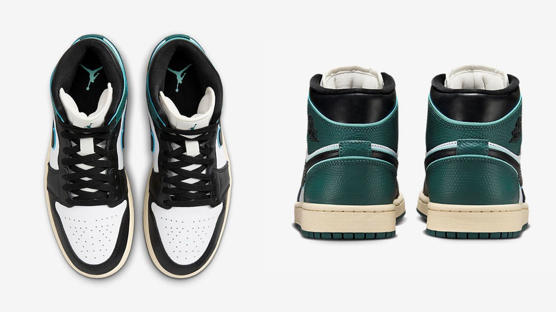 Here&#039;s another look at the Air Jordan 1 Mid Oxidized Green sneakers (Image via YouTube/ @CBN Sneakers Update)