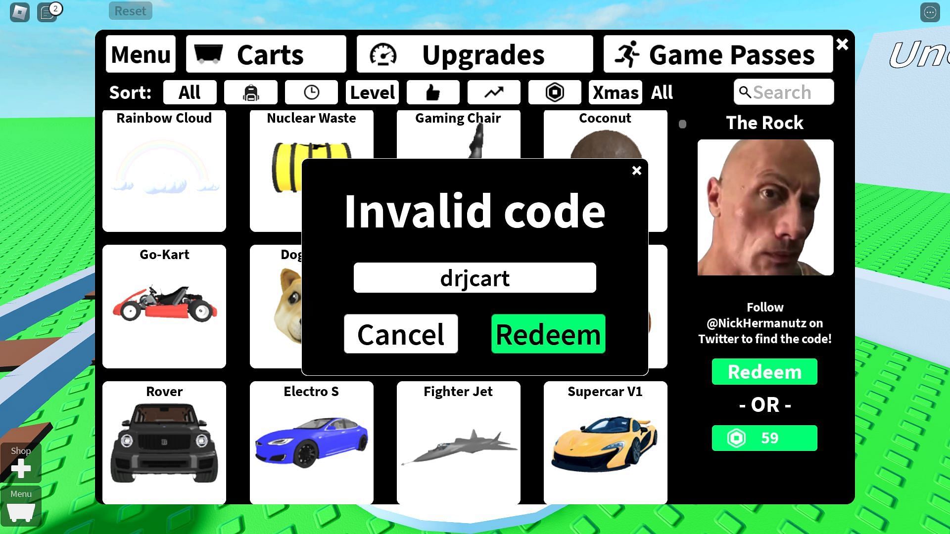 Troubleshooting codes for Create a Cart Ride (Image via Roblox)