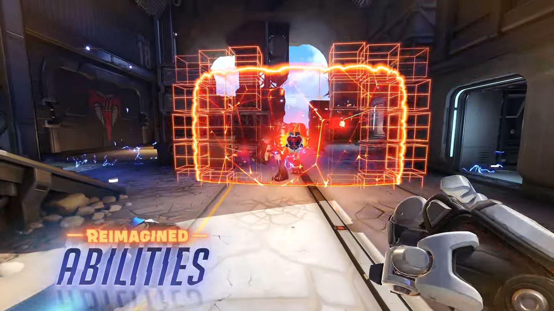 Reinhardt&#039;s new shield with Matrix-like abilities in the Overwatch 2 Season 10 event (Image via Blizzard Entertainment)