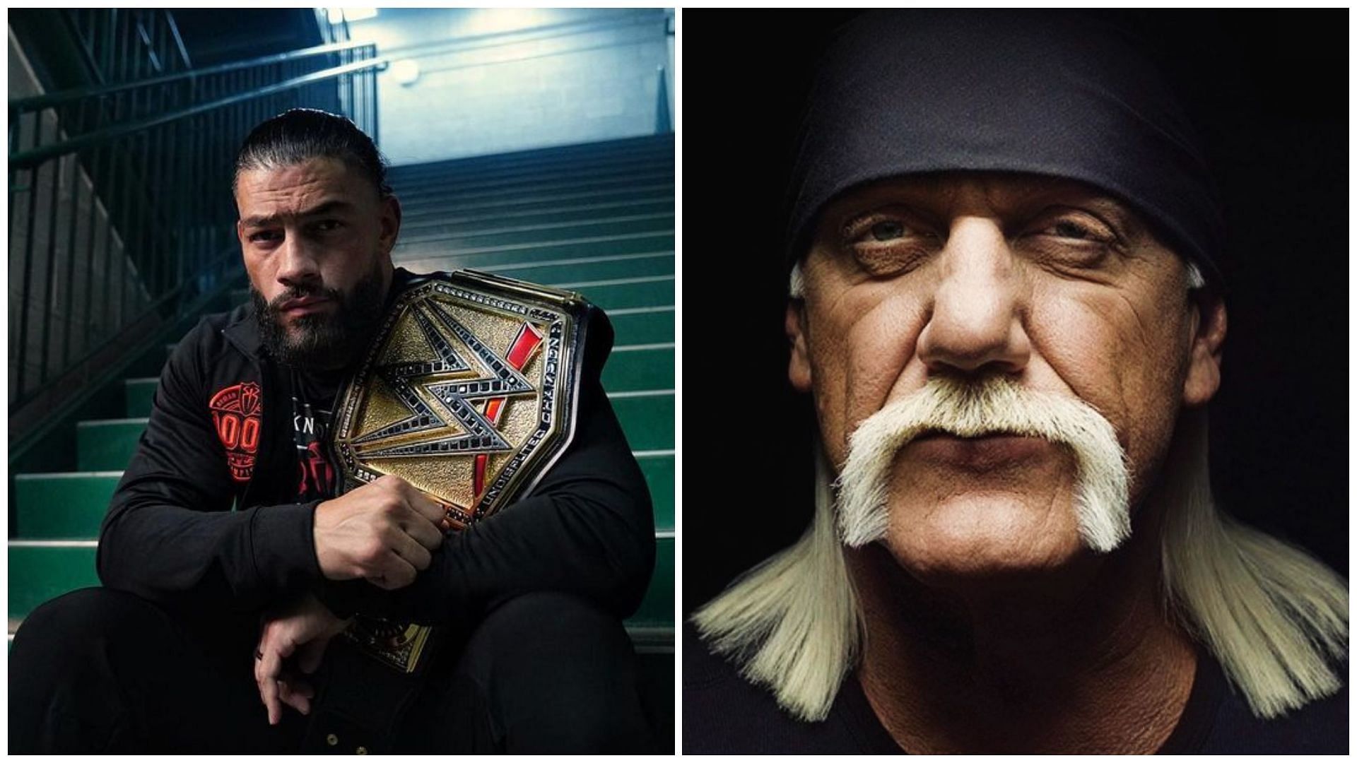 Roman Reigns (left), and Hulk Hogan (right).