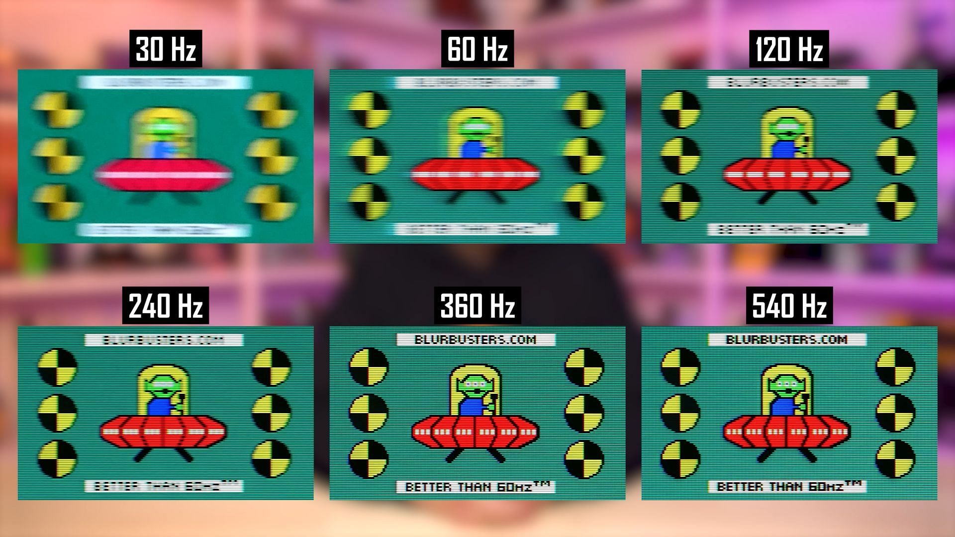 A comparison of ghosting and blur for various monitors ranging from 60 to 540 Hz (Image via Hardware Unboxed/YouTube)
