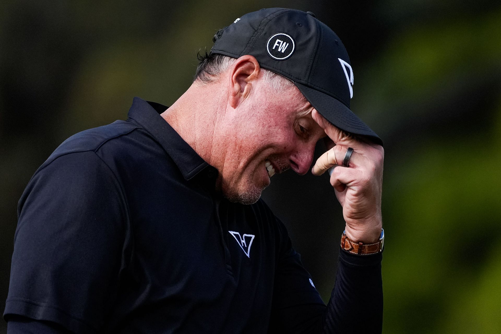 Phil Mickelson reacts during the second round of the LIV Adelaide 2024