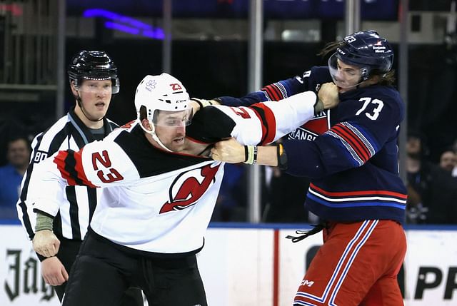 Rangers forward Matt Rempe fights Devils