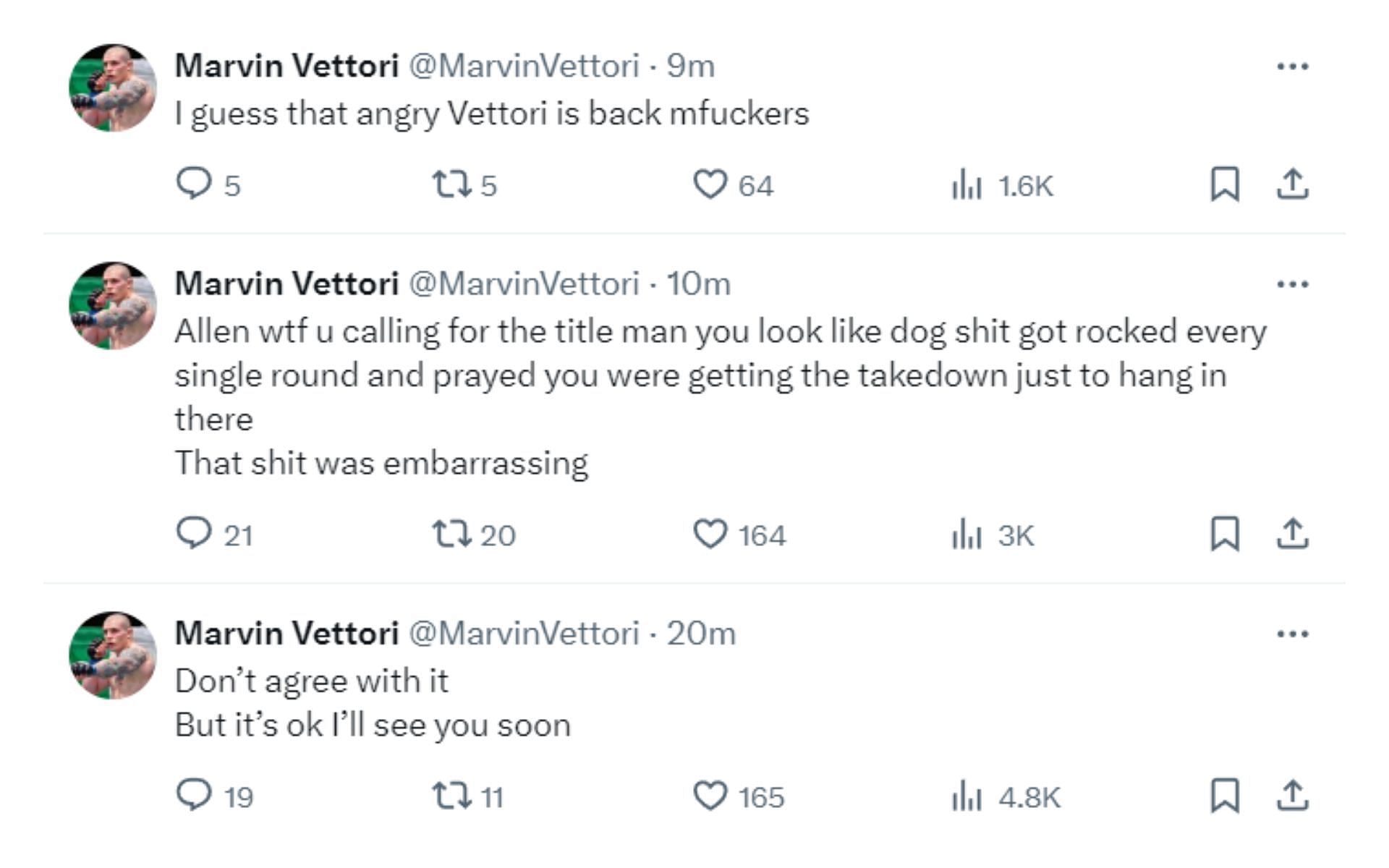 Screenshot of Marvin Vettori&#039;s tweet on X
