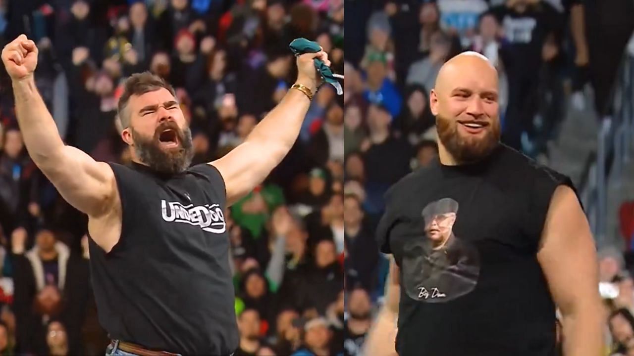 Jason Kelce and Lane Johnson at WrestleMania 40