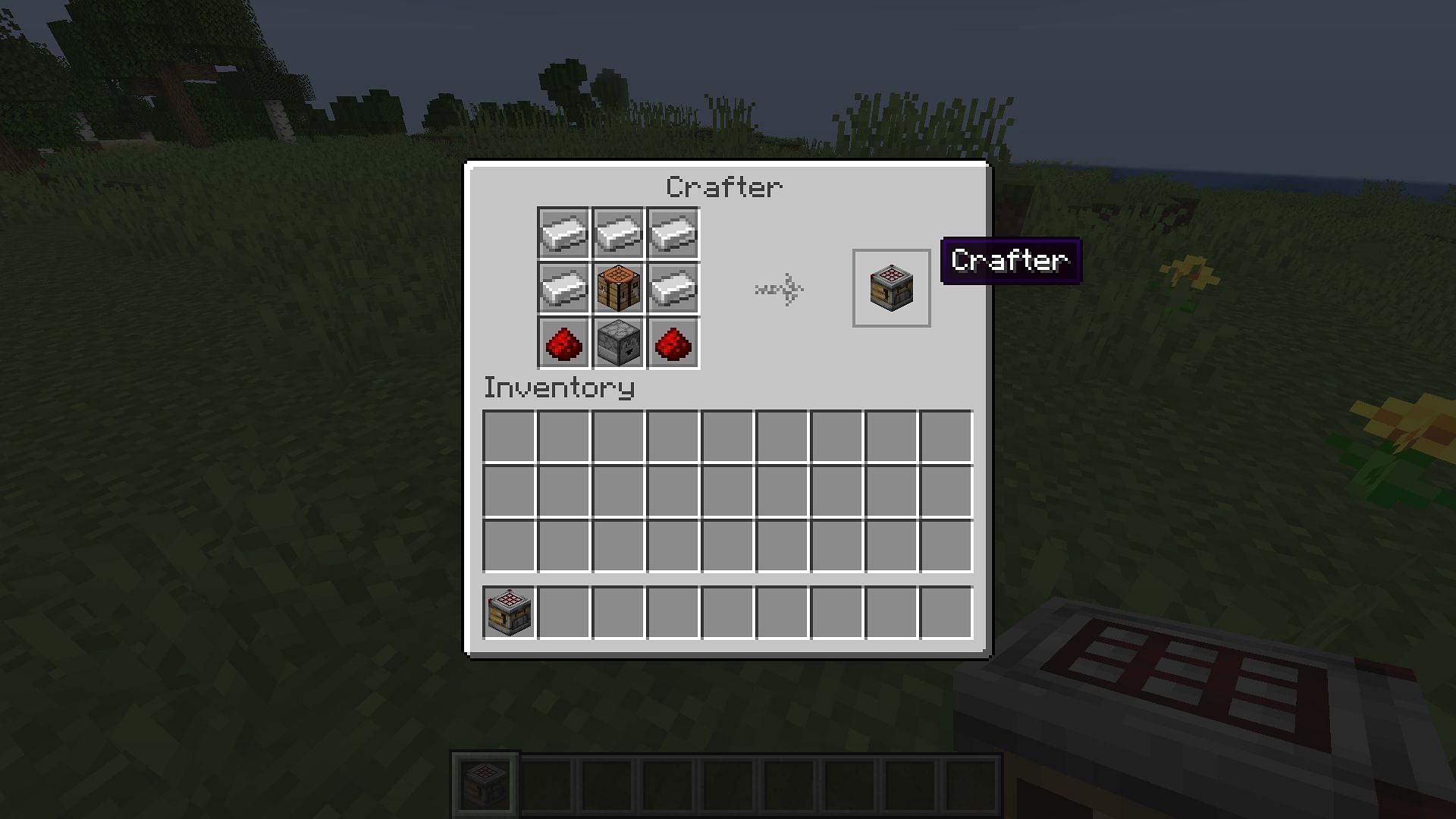 Crafter&#039;s crafting recipe inside a crafter in Minecraft (Image via Mojang Studios)