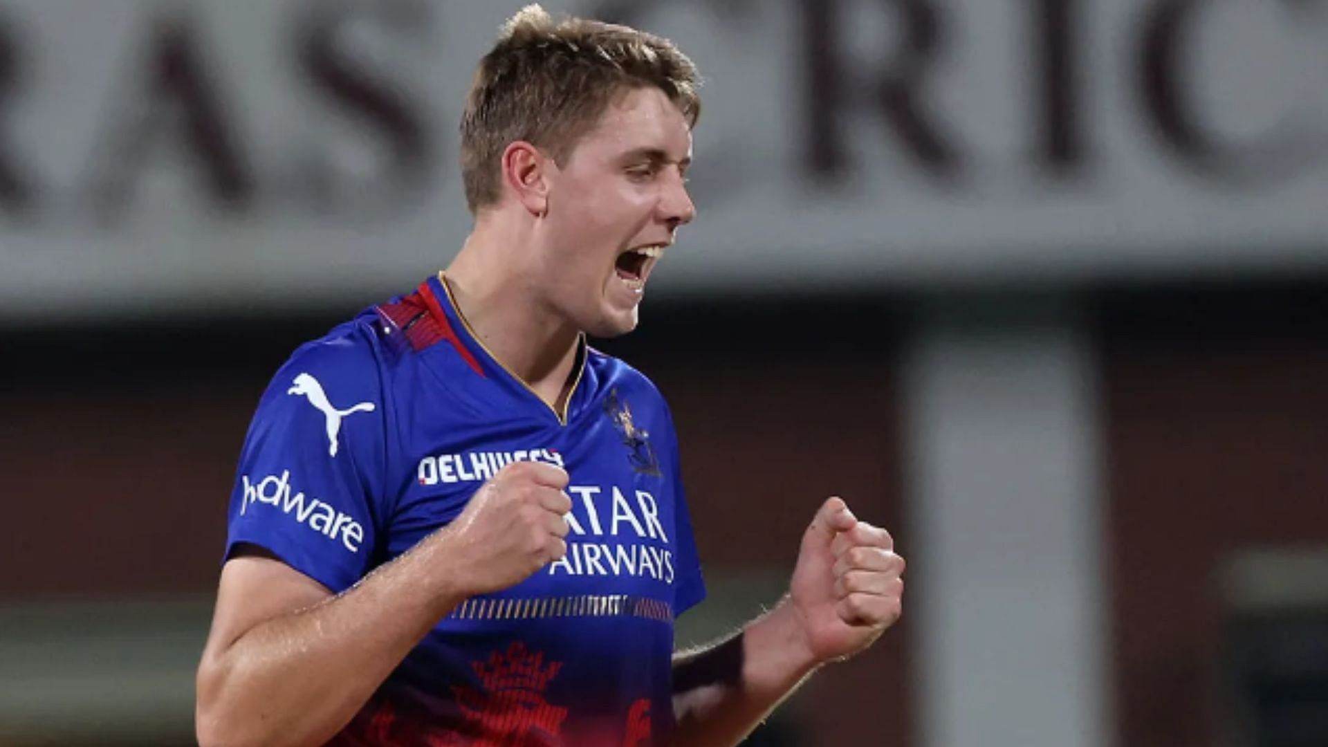 Cam Green celebrates picking a wicket in the first match against CSK. 