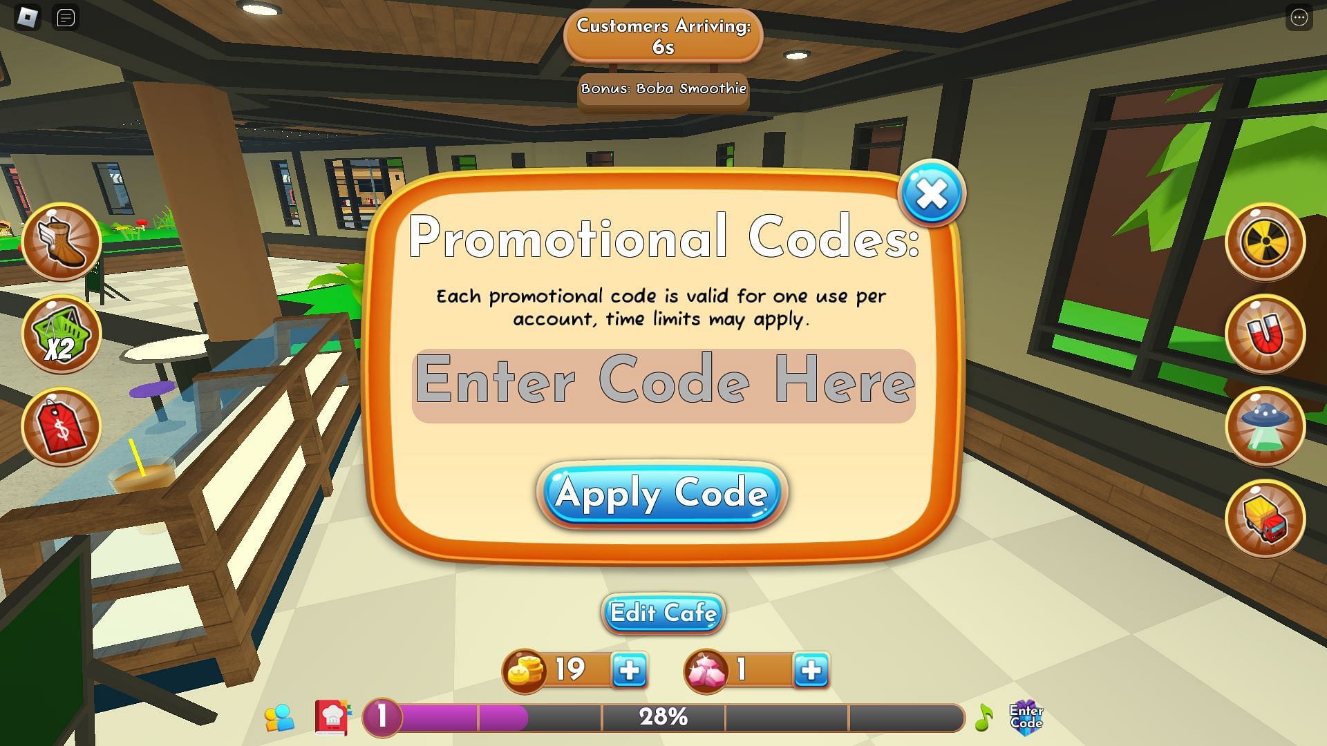 Active codes for My Coffee Shop (Image via Roblox)