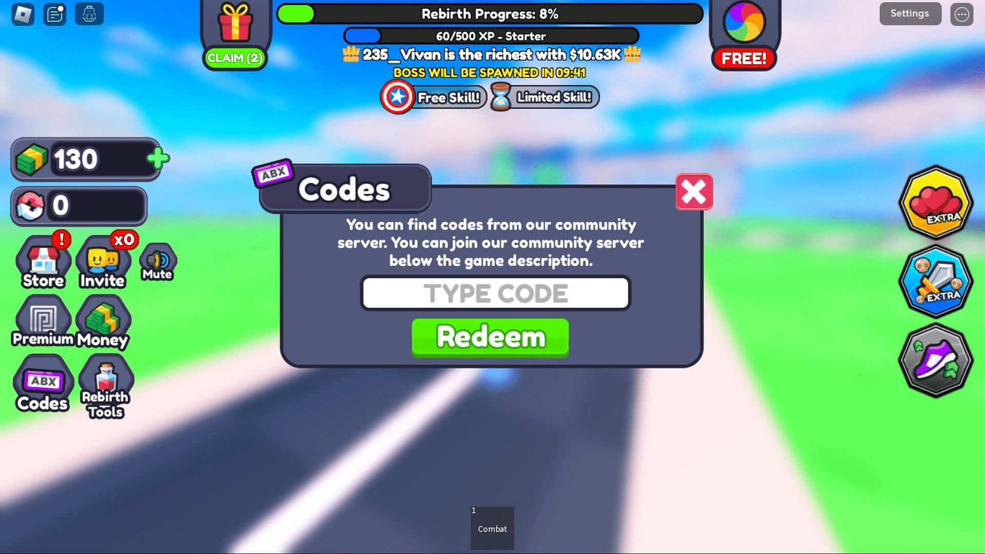 Redeem codes in Hero Power Tycoon with ease (Image via Roblox)