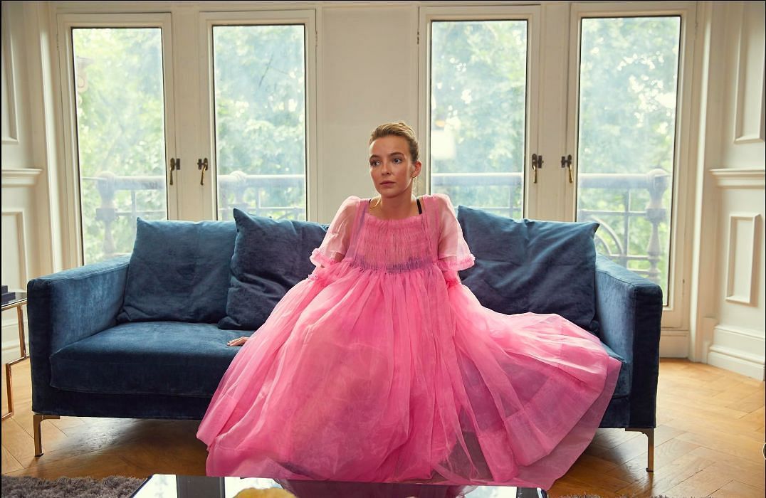 Villanelle in a pink Molly Goddard dress (Image via BBC)