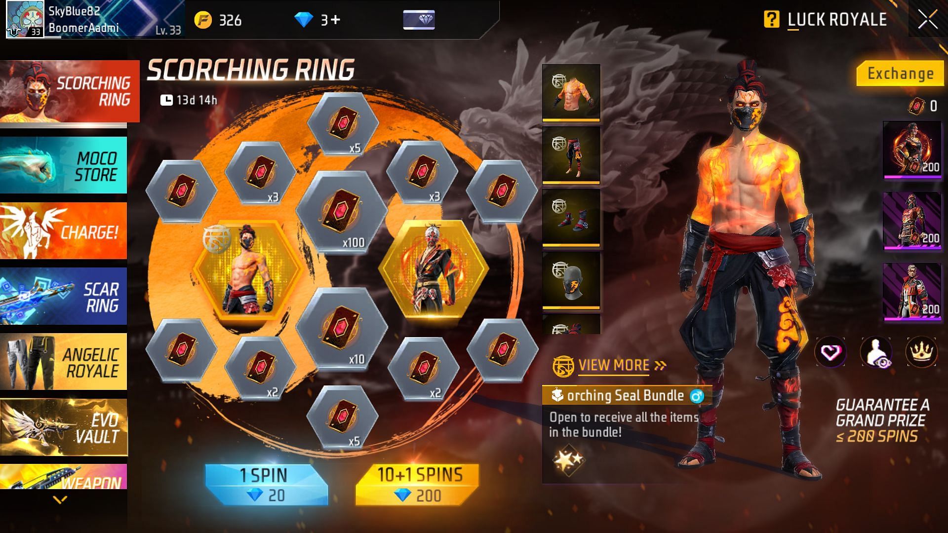 Players are guaranteed to get a grand prize within 200 spins (Image via Garena)