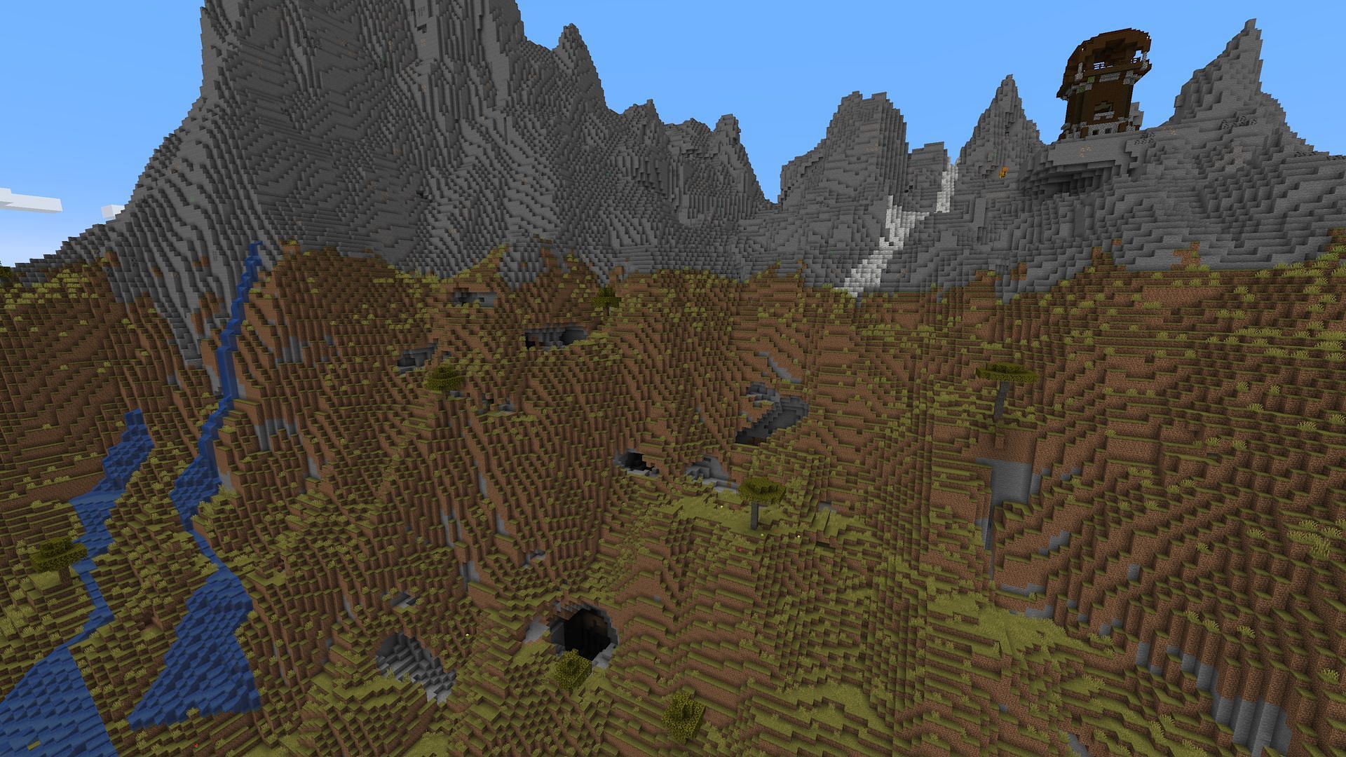 This pillager outpost is almost directly above a large dripstone cave (Image via Mojang)