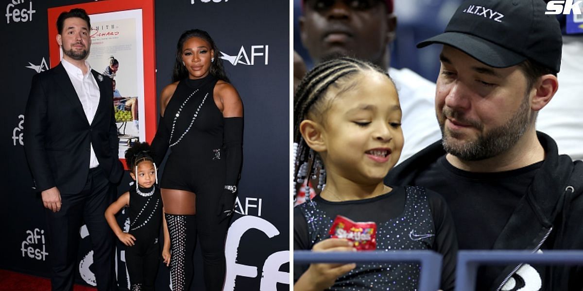 Serena Williams, Alexis Ohanian with Olympia Ohanian (L) and Ohanian with Olympia (R)