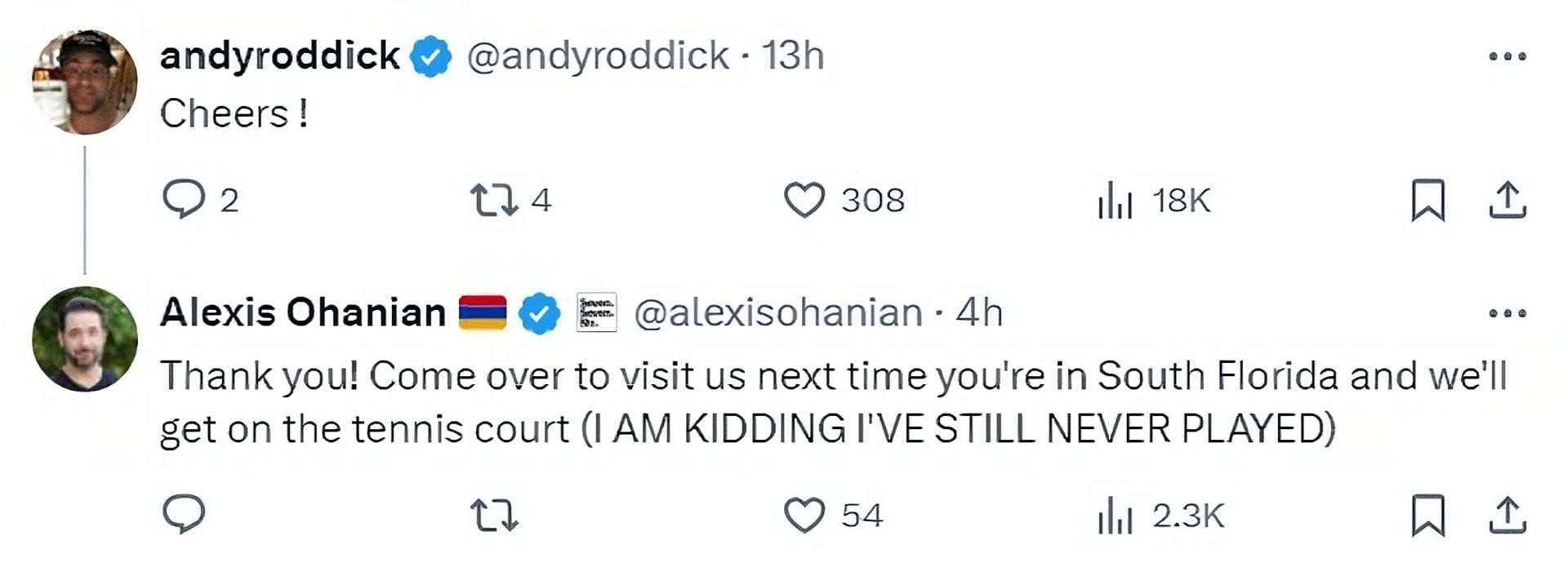 Andy Roddick and Alexis Ohanian on X (formerly Twitter)