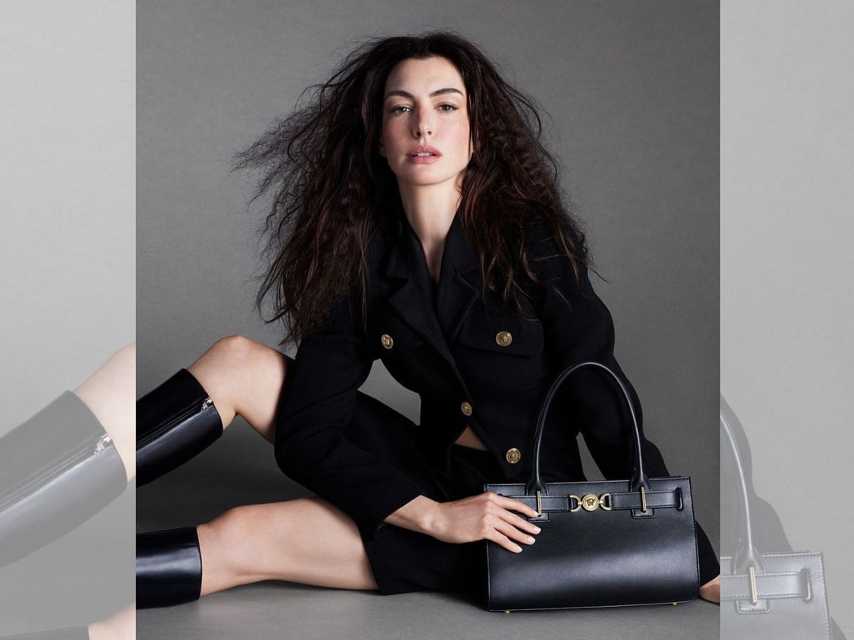 Anne Hathaway&rsquo;s look for the latest Versace campaign (Image via @versace/Instagram)