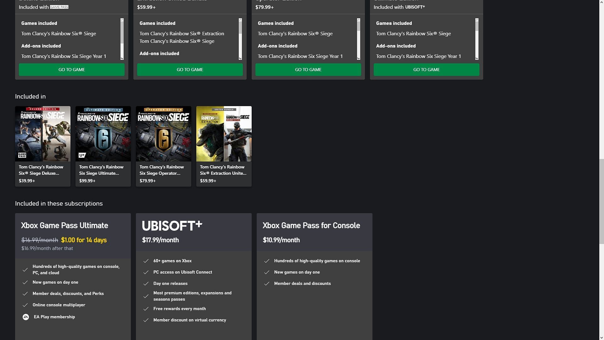 Rainbow Six Siege price on Xbox (Image via Xbox Game Store)