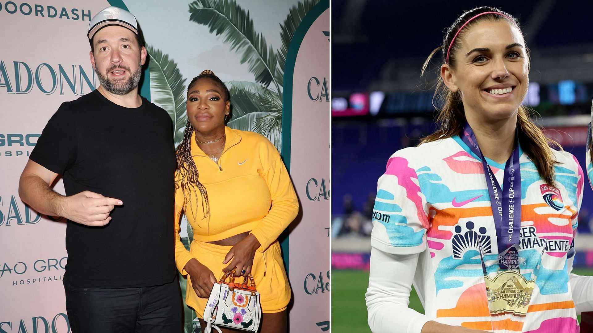 Serena Williams with Alexis Ohanian (L) and Alex Morgan (R)