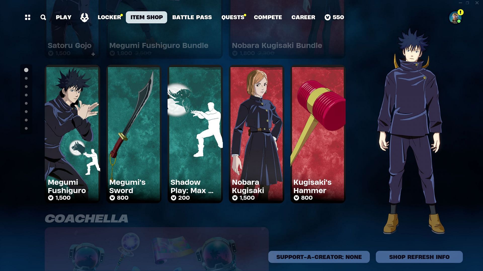 Jujutsu Kaisen skins could remain listed in the Item Shop until the end of this week (Image via Epic Games/Fortnite)