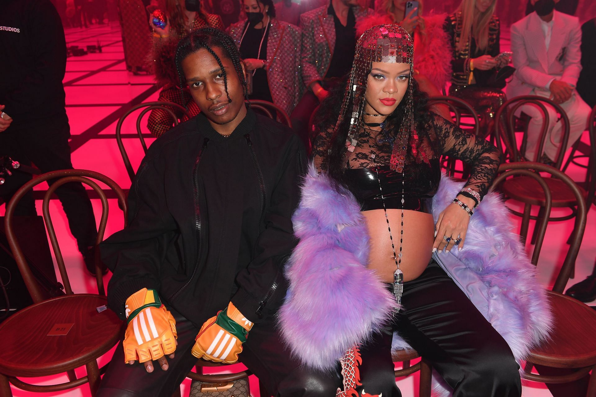Rihanna and A$AP Rocky at Milan Fashion Week (Image via Getty)