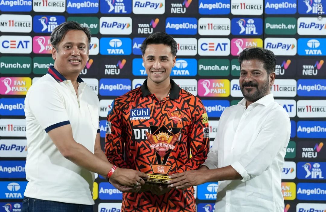 Abhishek Sharma receiving the Player of the Match award
