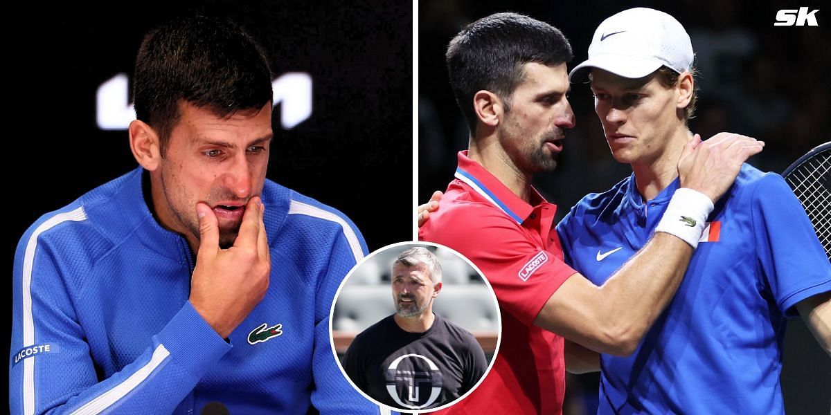 Novak Djokovic (L), with Jannik Sinner at 2023 Davis Cup (R), Goran Ivanisevic (inset)