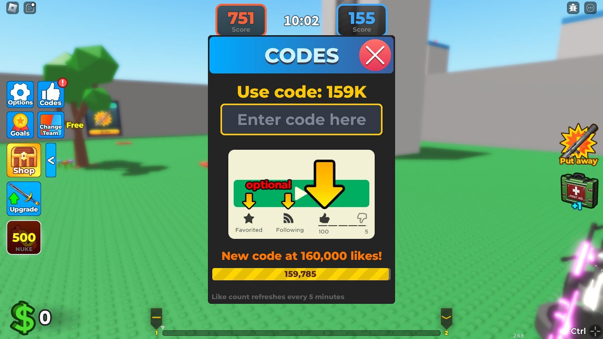 Active codes for Underground War 2.0 (Image via Roblox)