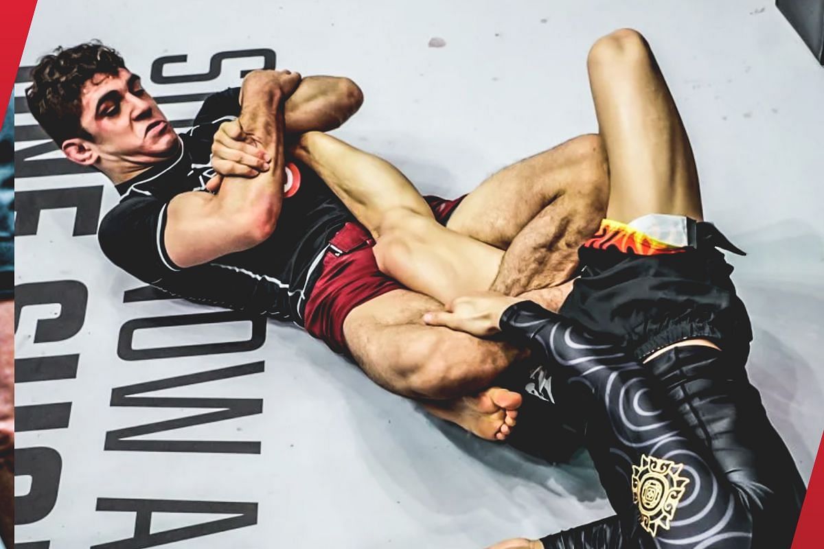 Mikey Musumeci locks in a gnarly leg lock on Gantumur Bayanduuren [Photo via: ONE Championship]