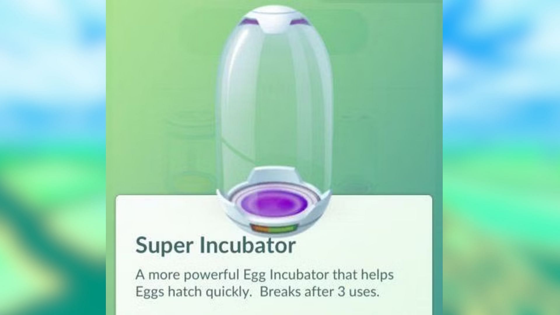 In-game details of the Super Incubator in GO (Image via TPC)