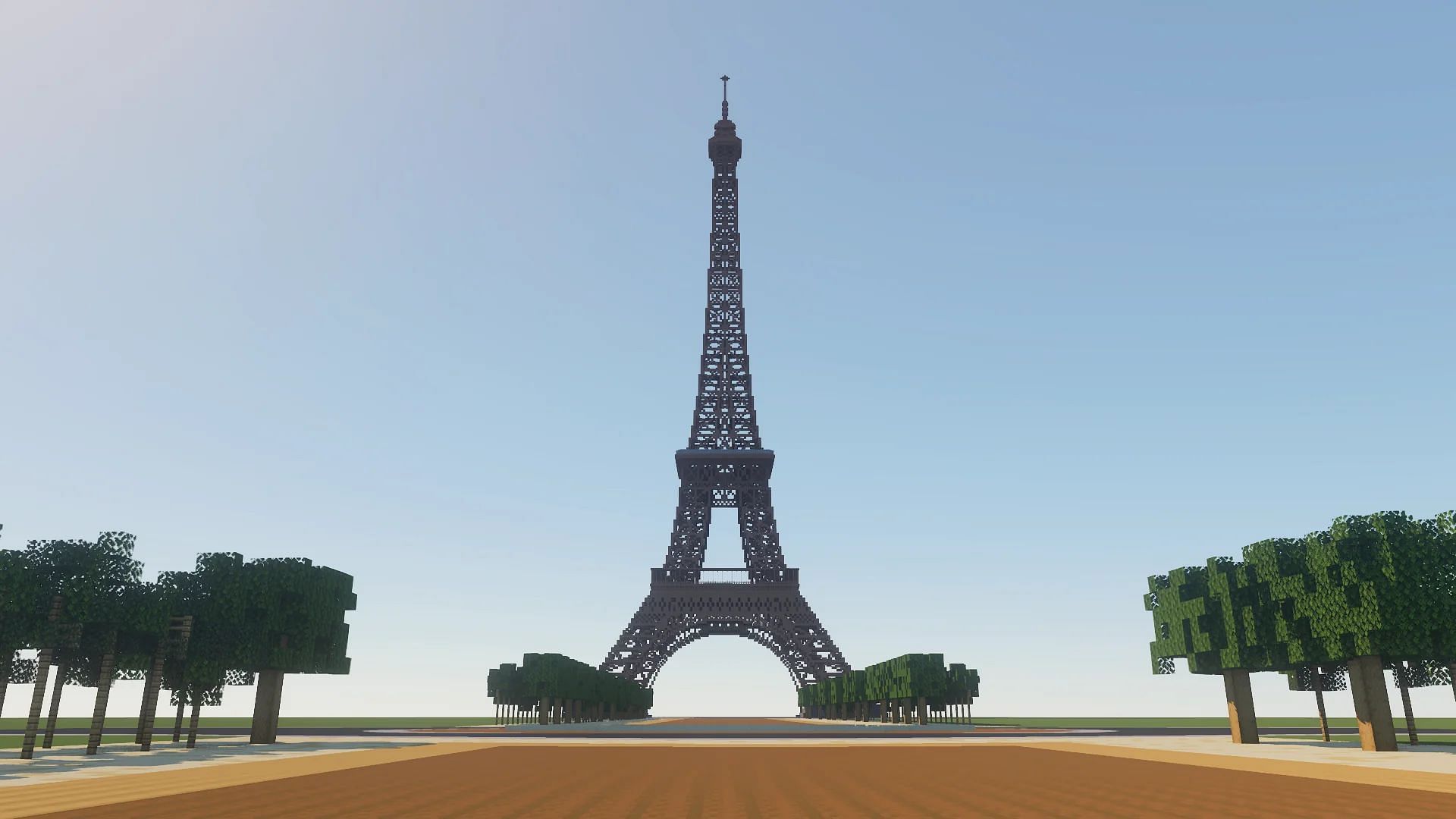 Minecraft player builds Eiffel Tower using mud bricks