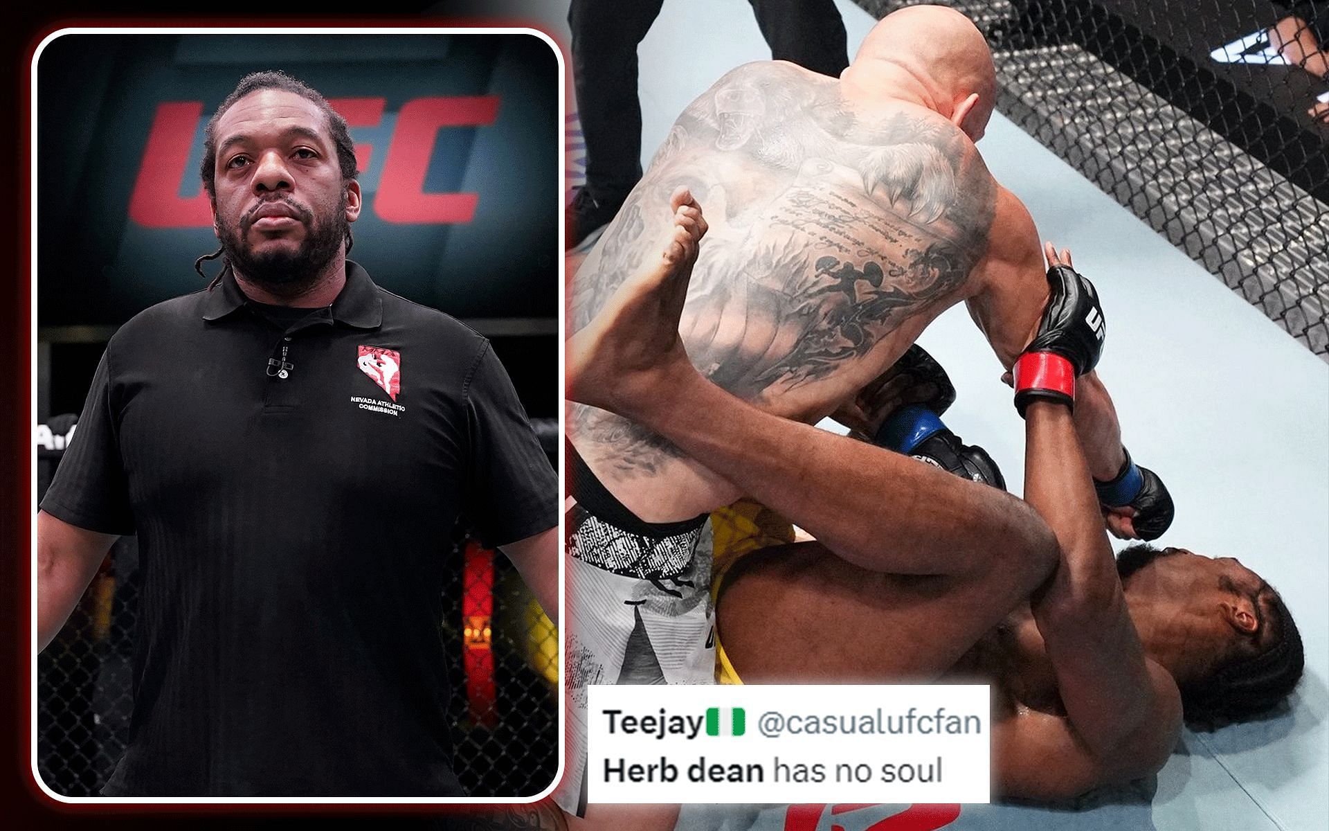 Herb Dean faced fan backlash over controversial decisions at UFC Vegas 91 [Image credits - @ufc on X, @ufc on Instagram]