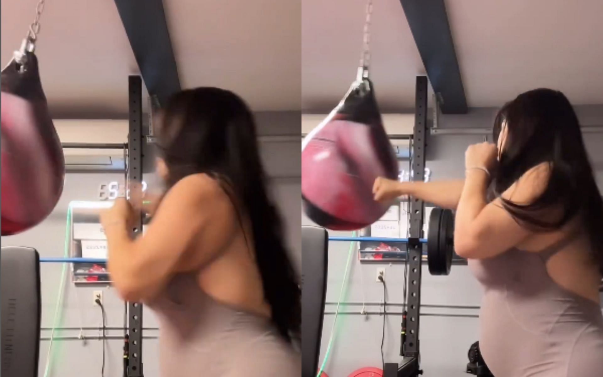 Ex-UFC star Rachael Ostovich tests her power on punching bag after announcing pregnancy with nude photoshoot in February [Image courtesy: @rachaelostovich - Instagram]