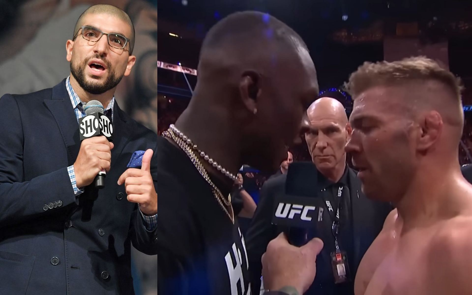 Ariel Helwani refutes rumors of Dricus du Plessis vs. Israel Adesanya fight deal [Image courtesy: Getty Images, and UFC - YouTube]