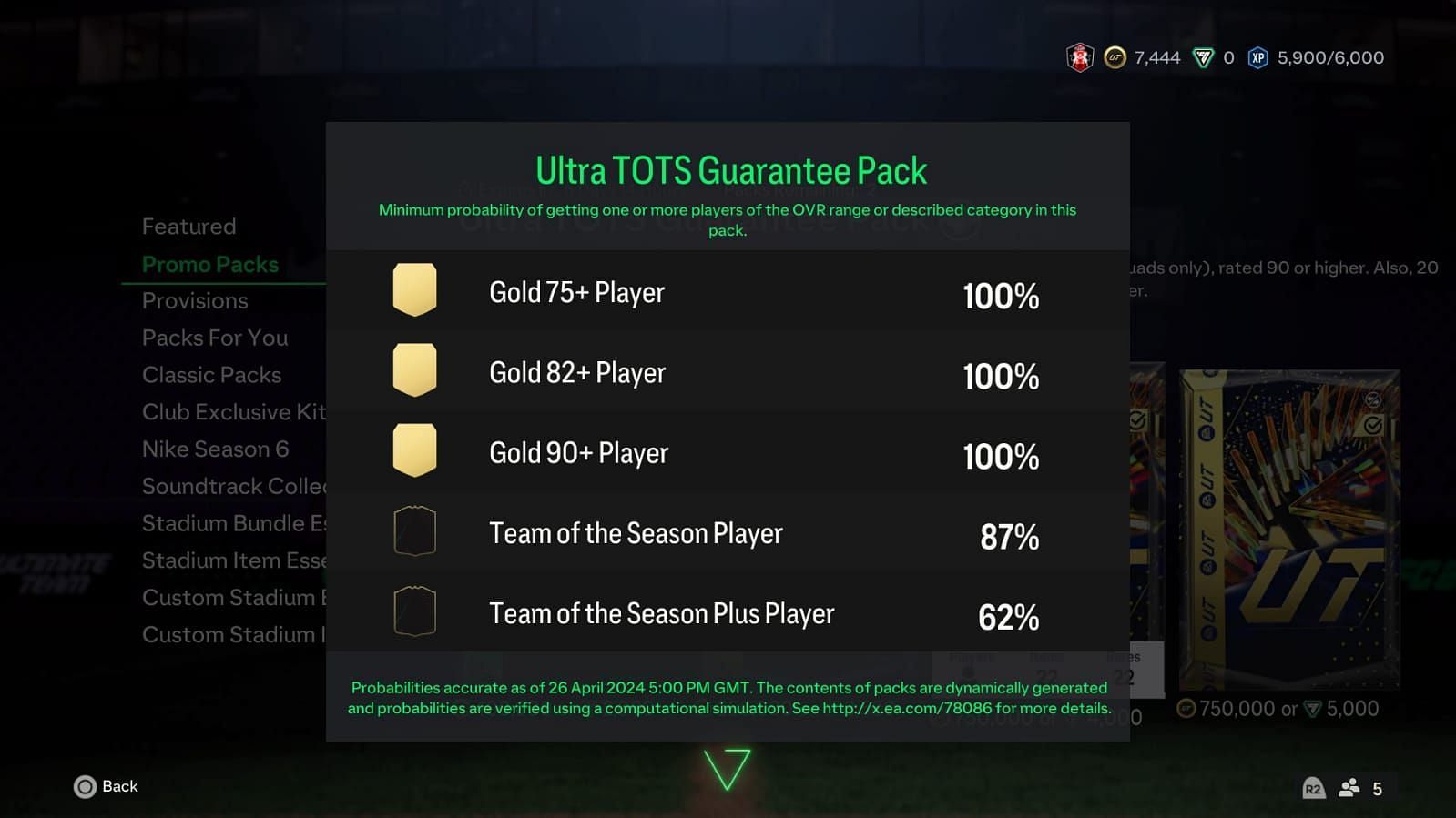 The EA FC 24 Ultra TOTS Guarantee Pack has some amazing odds (Image via EA Sports)
