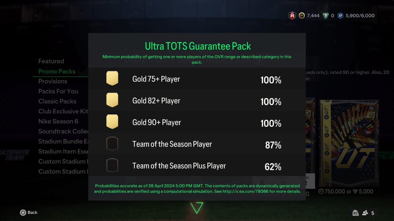 The EA FC 24 Ultra TOTS Guarantee Pack has some amazing odds (Image via EA Sports)