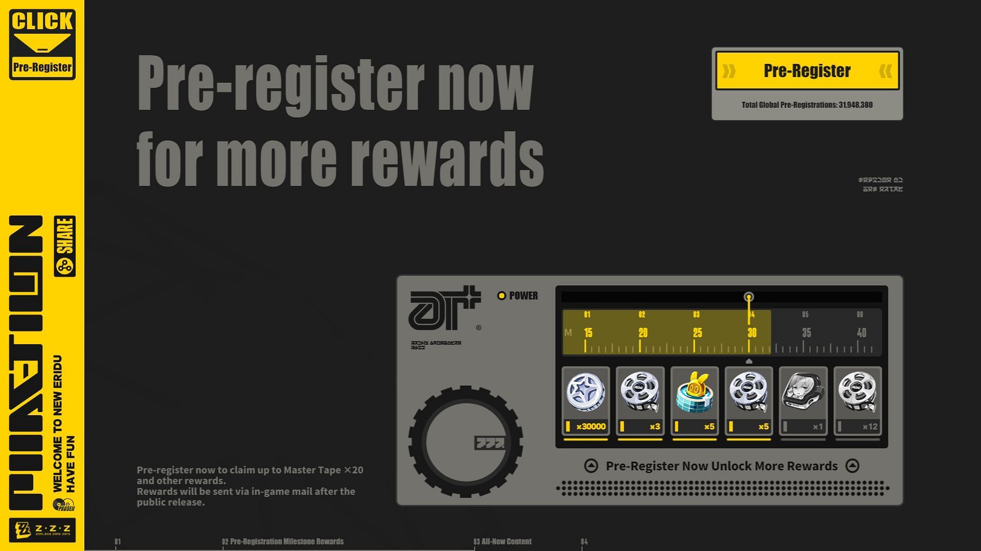 Pre-registration rewards for Zenless Zone Zero (Image via HoYoverse)