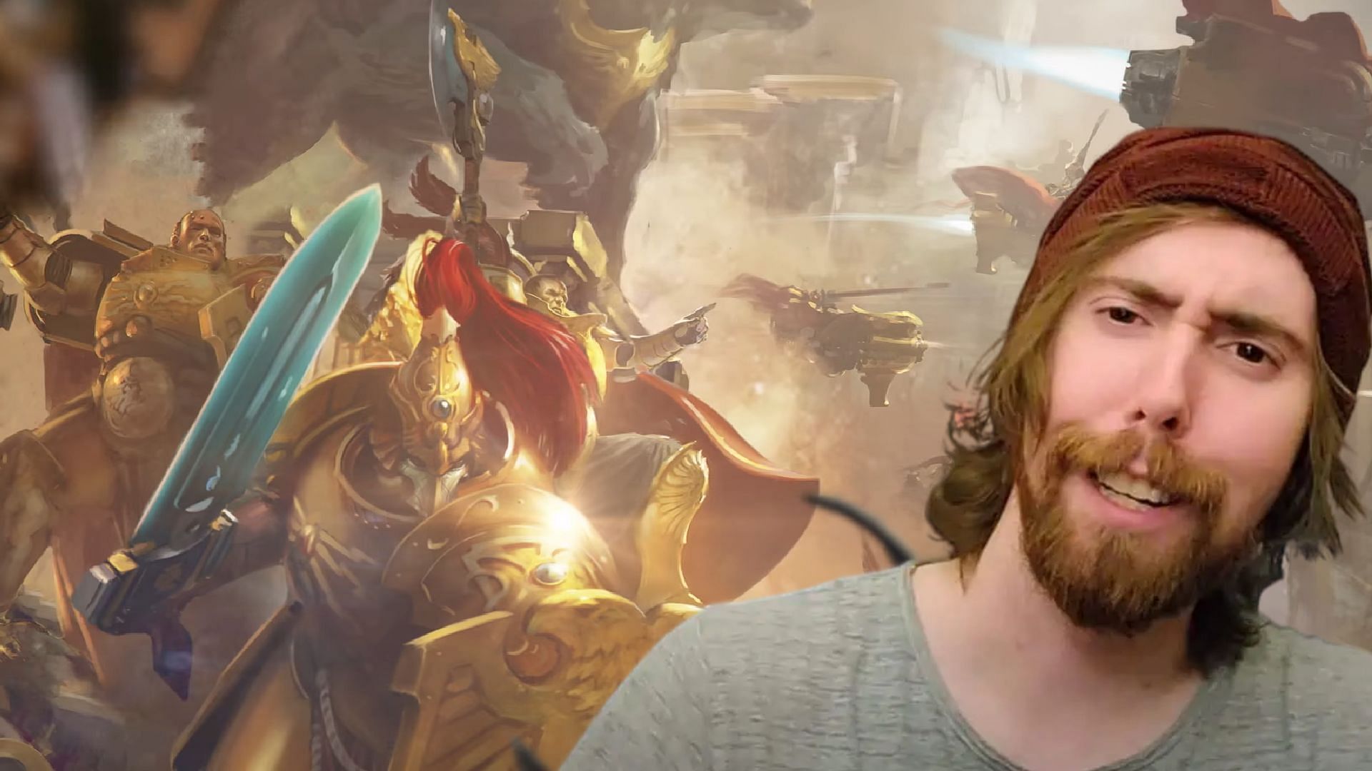 Asmongold has a problem with the way Games Workshop retconned female Custodes into Warhammer 40K lore (Image via Warhammer/YouTube,Asmongold/Twitch)