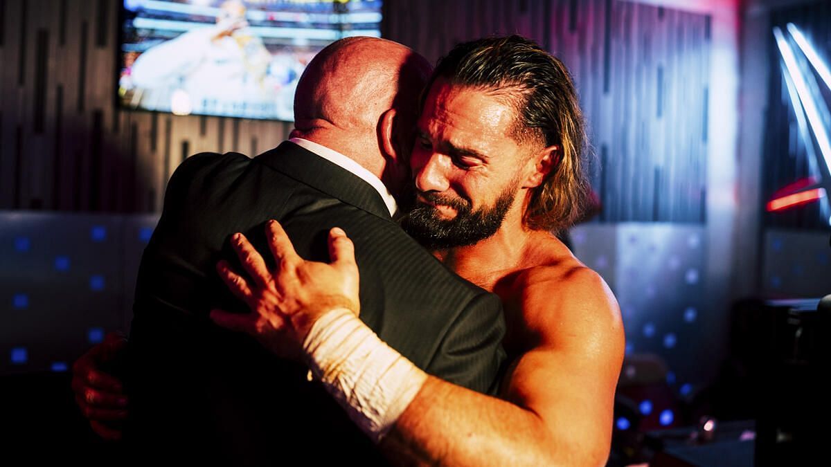 An emotional Rollins backstage at WrestleMania XL