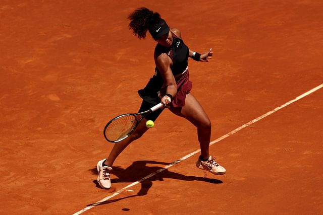 Naomi Osaka hits a forehand at Madrid Open 2024