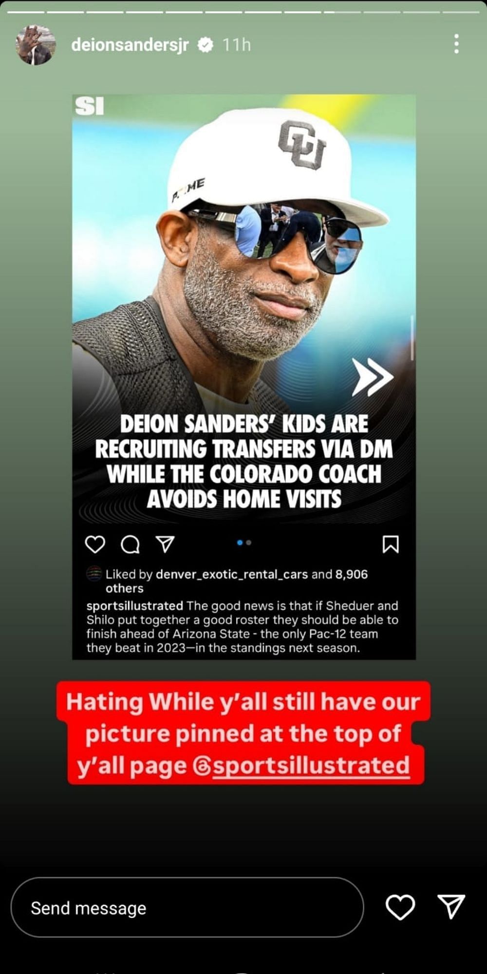 Deion Sanders Jr. lashed out at Sports Illustrated.