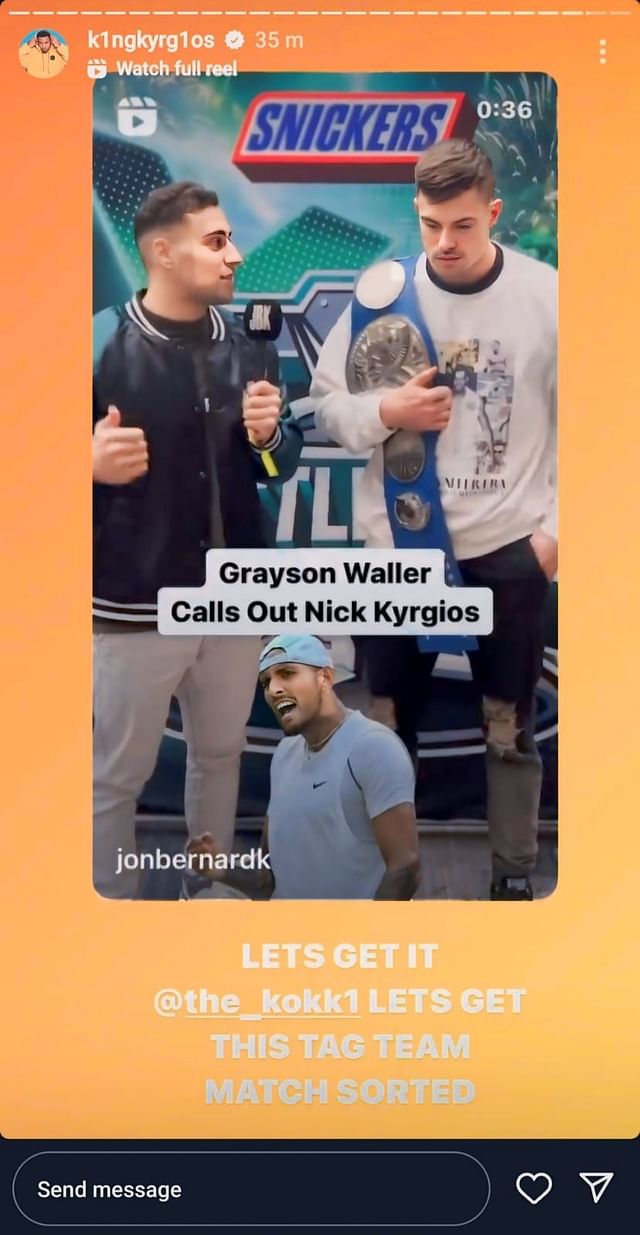 Kyrgios&#039;s Instagram Story