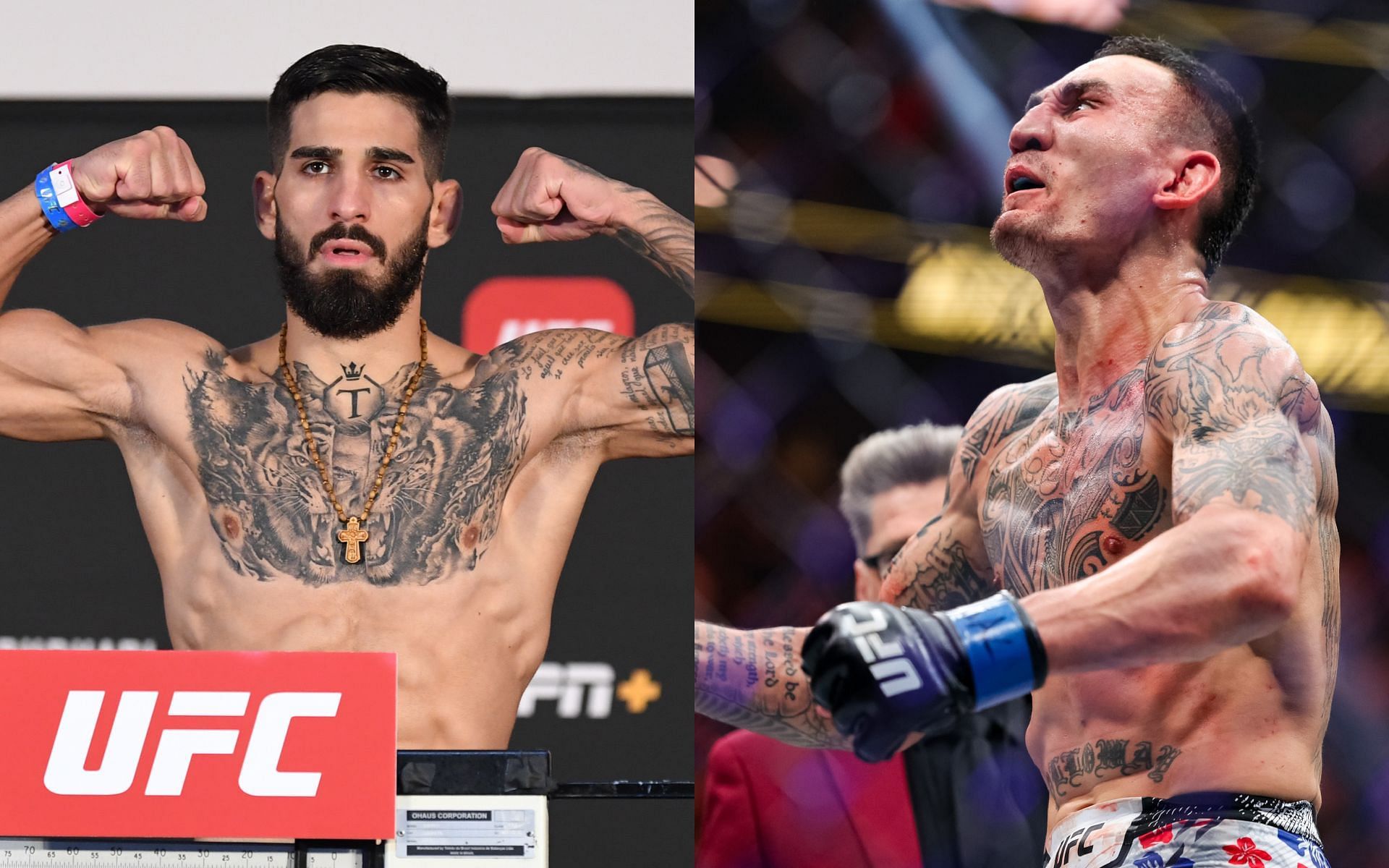 Ilia Topuria (left) lays out title fight terms for Max Holloway (right) [Image via: Getty Images] 
