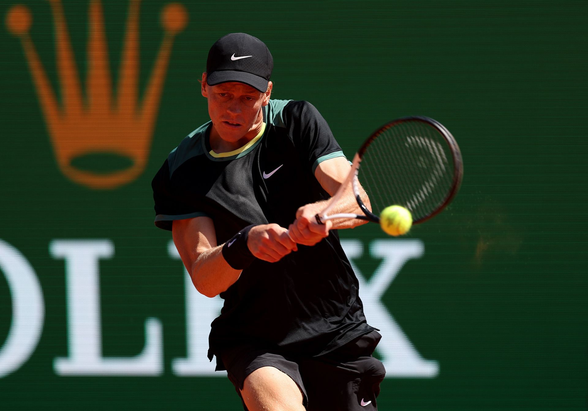 Jannik Sinner in action at the Monte-Carlo Masters